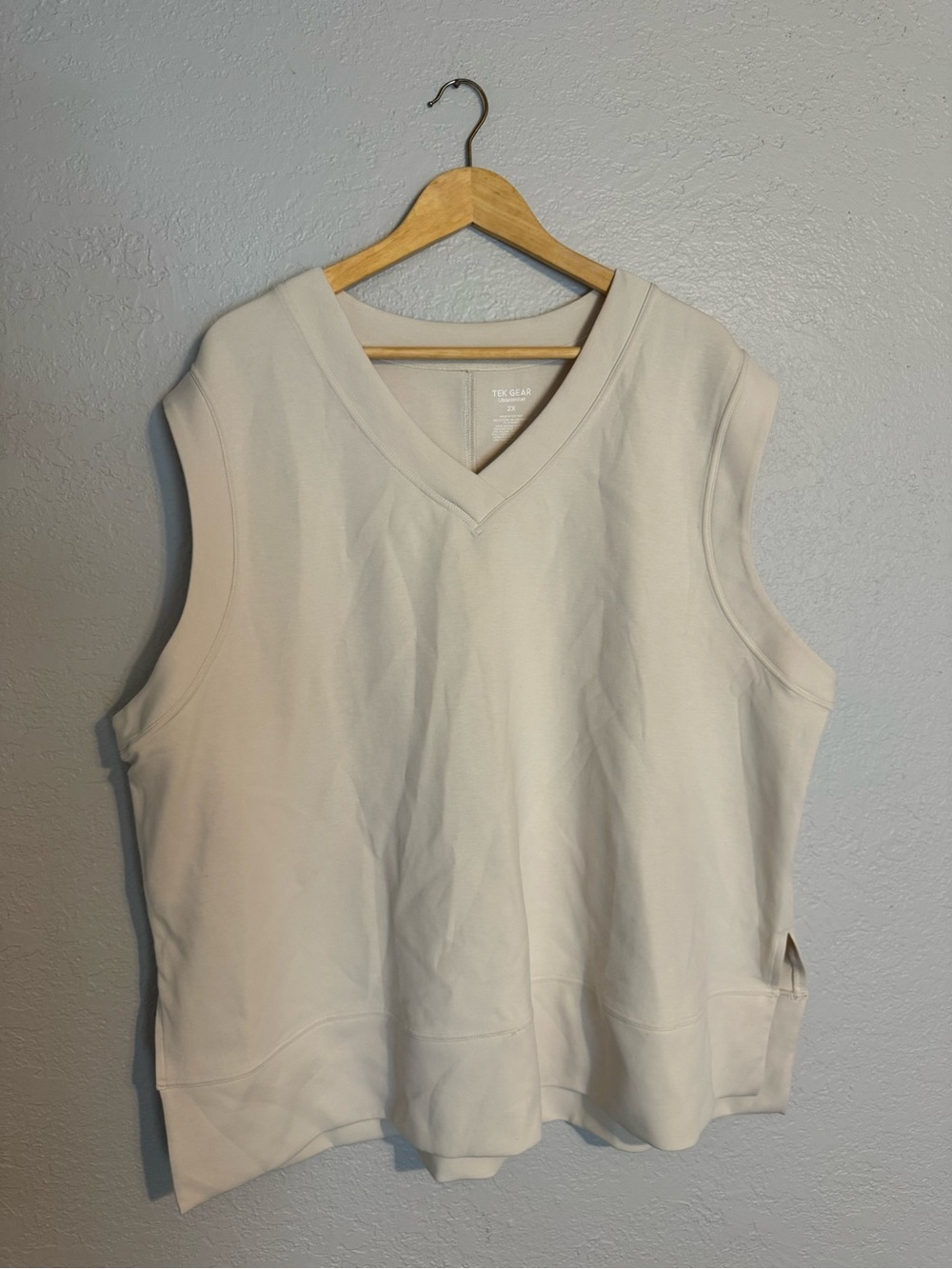 Cream V-Neck Sleeveless Sweatshirt Vest